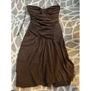 Brown Silk Strapless Ruched Prada Dress